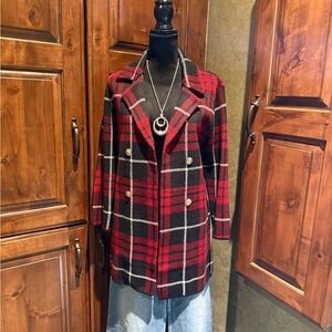 Anne Klein Red and Black Plaid Blazer